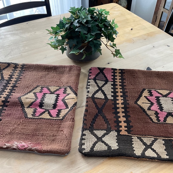 Two Turkish Pillowcases, Boho, Western Style, Pink And Earthtone Colors - Picture 1 of 5